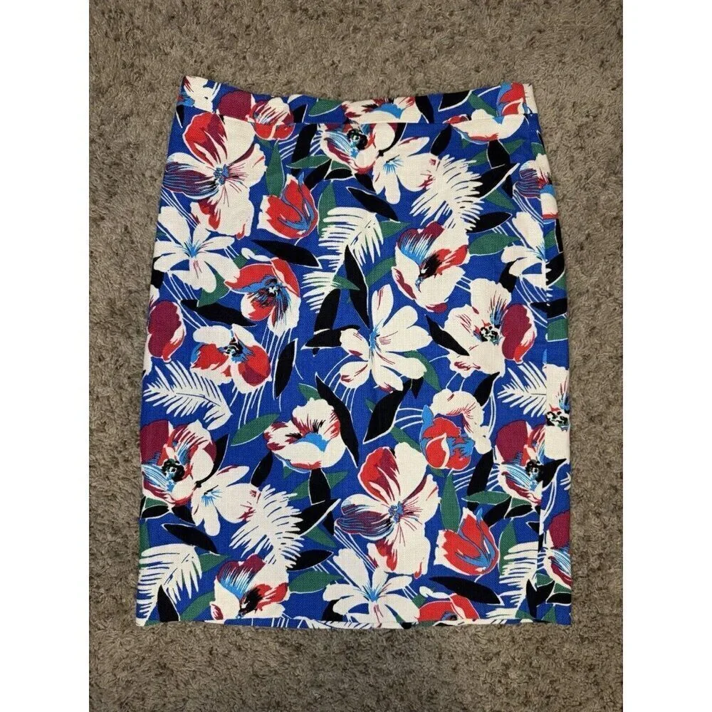 J. CREW Skirt Knee Length Floral Cotton Pencil Skirt Colorful Fun Classic SZ 4